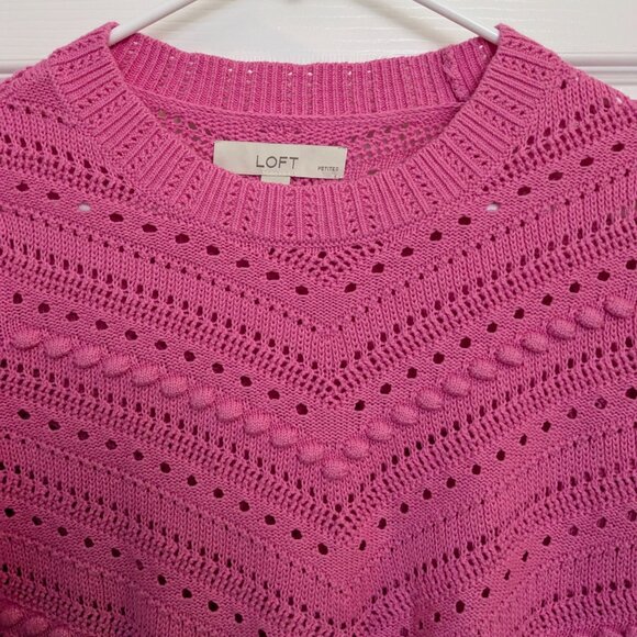 LOFT Petites Women's Bobble Pointelle Sweater, Size SP, Pink, 100% Cotton - Picture 3 of 12